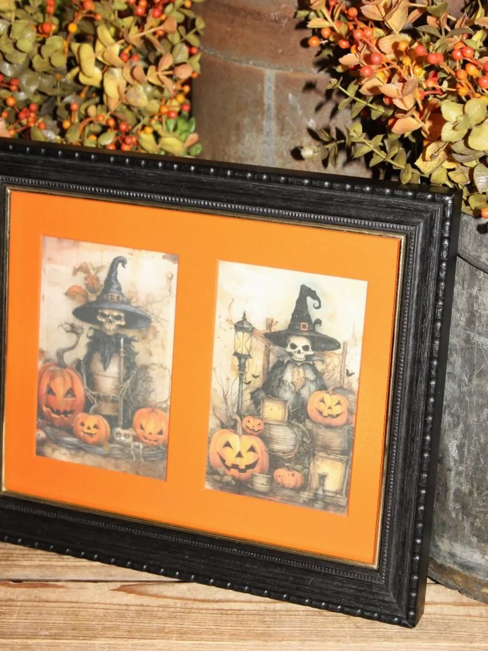 Dark Moody Creepy Skeleton Witches Halloween Table Top or Wall Decor Picture